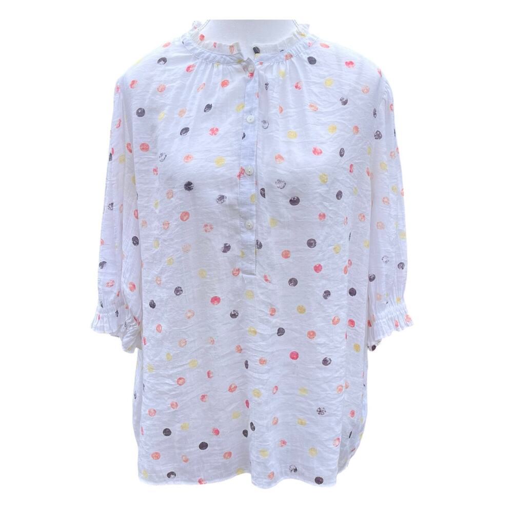 Hope & Harlow Women XL Polka Dot Top Blouse Puff Short Sleeve Pink Purple Yellow